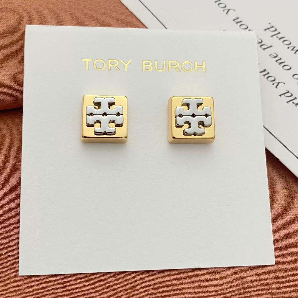Tory Burch Personalized Geometric Letter Metal Stud Earrings for